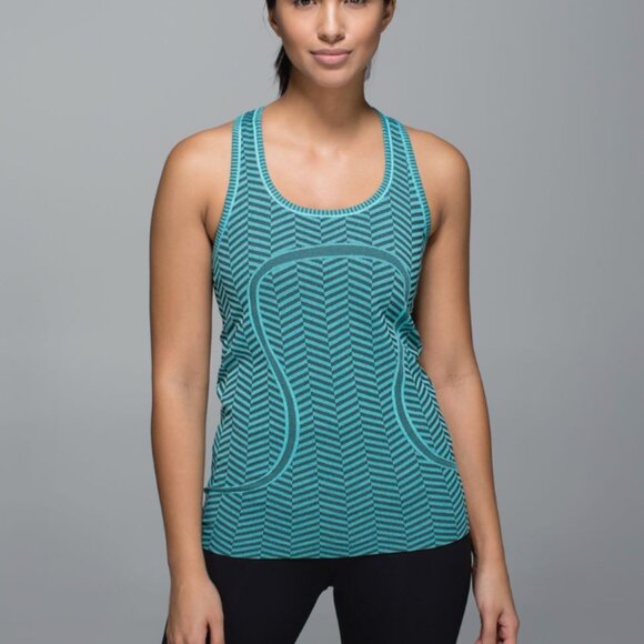 (6982) Lululemon Run: Swiftly Tech Racerback Heathered Blue Tropics Sz 10 RARE - Picture 1 of 7